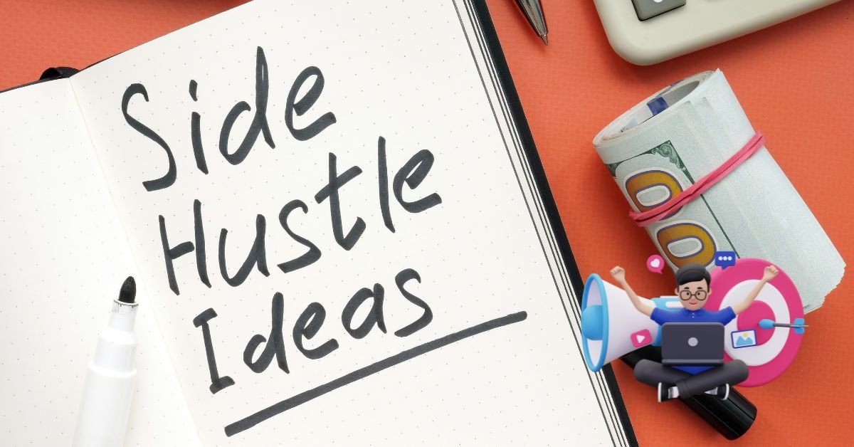 Side hustle ideas list and cash on the desk. (How to Start a Digital Marketing Side Hustle?)