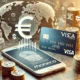 A modern financial image featuring a Euro sign, VISA card, and smartphone app interface, symbolizing Moneco's fintech services for the African diaspora.