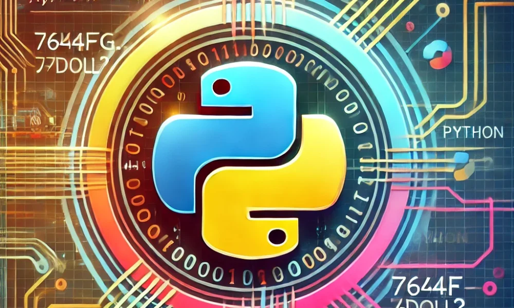 Abstract representation of Python programming featuring colorful code snippets and digital elements.