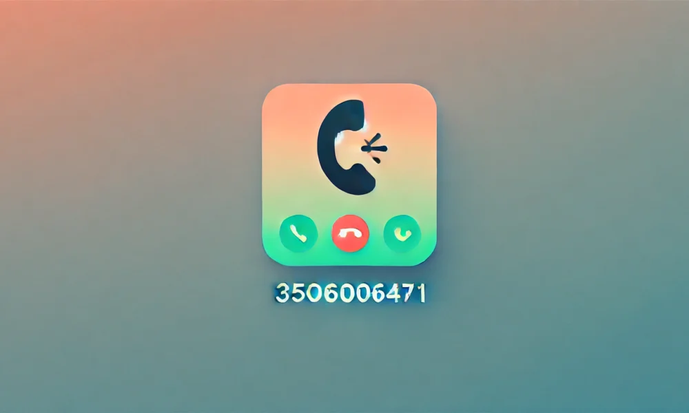 Wide-format feature image for 'Understanding the Risks Associated with Scam Calls from 3506006471,' with a gradient background from pale coral to light sky blue, and a minimalist icon symbolizing scam call awareness in deep forest green with light yellow accents.