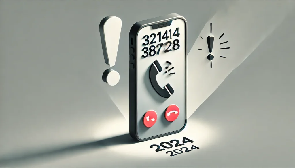 A smartphone showing an incoming call from the number 3214387828 with a large exclamation mark next to it, highlighted by a spotlight. The image suggests urgency and the importance of paying attention to this call.