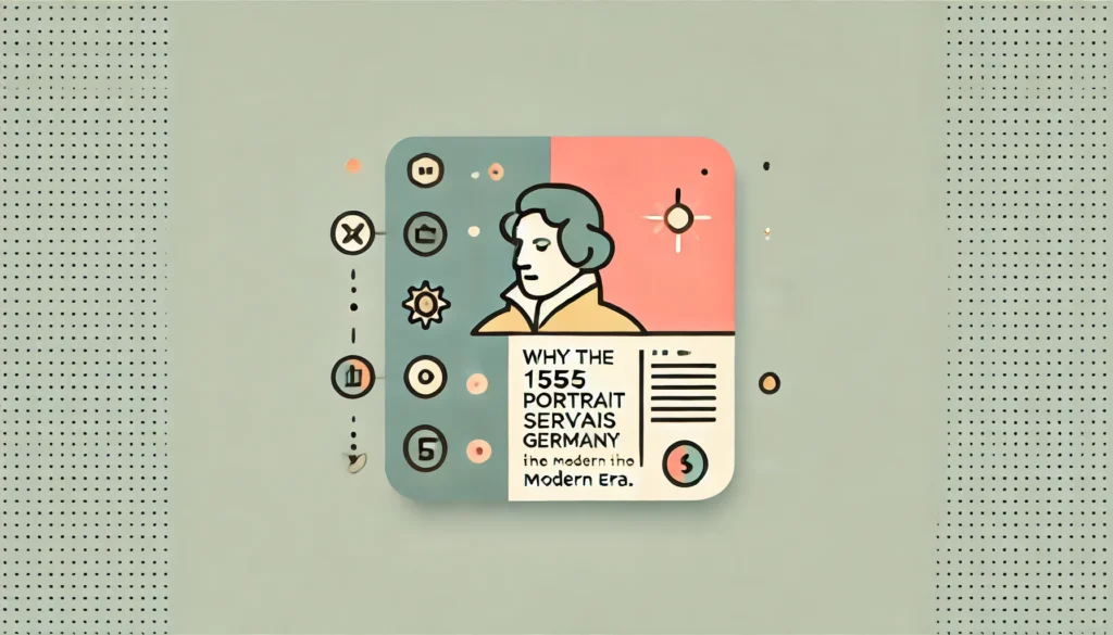 A simple and visually clear image with a soft gradient background, transitioning from pale coral on the left to light sky blue on the right. In the center, there are two visual elements: a primary graphic representing 'Why the 1555 Portrait Servais Germany Matters in the Modern Era' and a minimal deep forest green icon with light yellow accents. The icon is flat, with a soft shadow for depth.