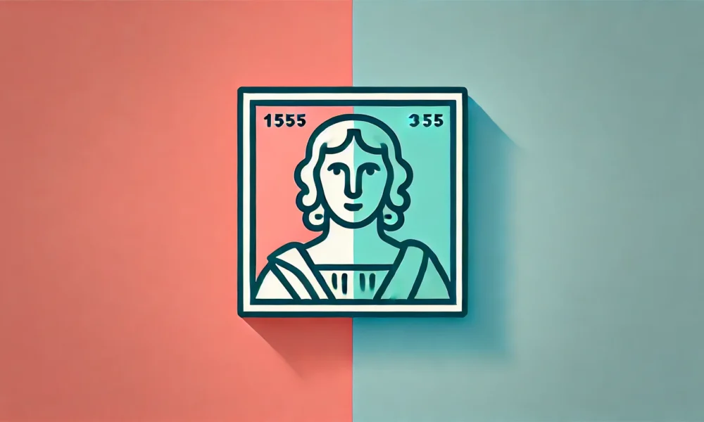 A professional, modern feature image with a split-tone gradient background. The left side is light coral red, transitioning smoothly to sky blue on the right side. In the center is a minimalist icon outlined in deep forest green, symbolizing the historical theme '1555 Portrait Servais Germany.' Light yellow accents highlight parts of the icon, and a soft gray shadow adds subtle depth. The design is clean, versatile, and adaptable for various topics.