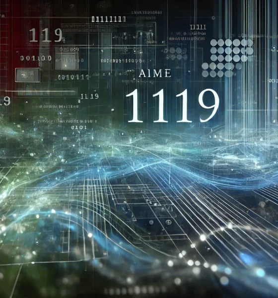 A wide digital-themed image representing the concept "Aime1119" with a futuristic design. The image features abstract glowing lines, circuit patterns, and numbers "1119" subtly integrated into the design, all against a dark background. Shades of blue, green, and teal give the image a high-tech and innovative feel.