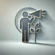 A minimalist, wide-format image featuring a soft gradient background transitioning from light steel blue on the left to soft silver on the right. In the center, an abstract figure with a megaphone represents early-stage startup marketing roles. The icon has a dark slate gray outline with subtle soft gold accents and a light gray shadow for depth. Concept Used For Early Stage Startup Marketing Roles.