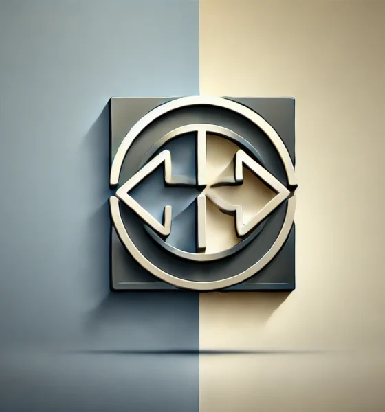 Minimalist wide-format image with a gradient background transitioning from light steel blue to soft silver. A central icon with interlocking arrows or balanced shapes symbolizes the Two Sides Plan Strategy, emphasizing dual perspectives and alignment. The icon features a dark slate gray outline with soft gold accents, complemented by a subtle shadow for depth.