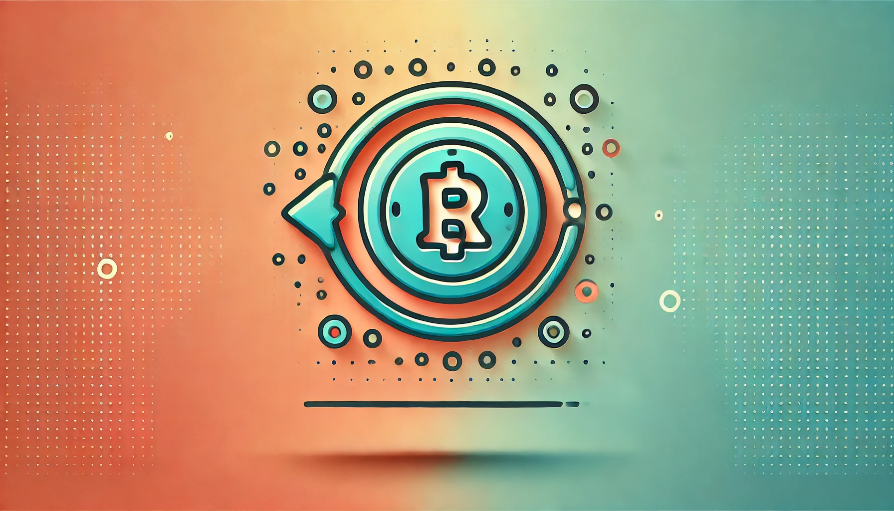 Wide-format feature image with a gradient background blending soft coral and light turquoise. A flat icon in the center combines a coin with a looping arrow, symbolizing revenue sharing. The icon is outlined in deep teal with bright orange accents and has a soft shadow beneath for subtle depth. Concept Used For Monetizer Revshare.