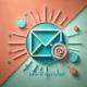 Wide-format image with a gradient background blending soft coral and light turquoise. A flat icon of an envelope with a share symbol is centered, representing email marketing and the sharing of links. The icon is outlined in deep teal with bright orange accents and has a soft shadow beneath it for subtle depth. Concept is used for Shareable Links in Email Marketing