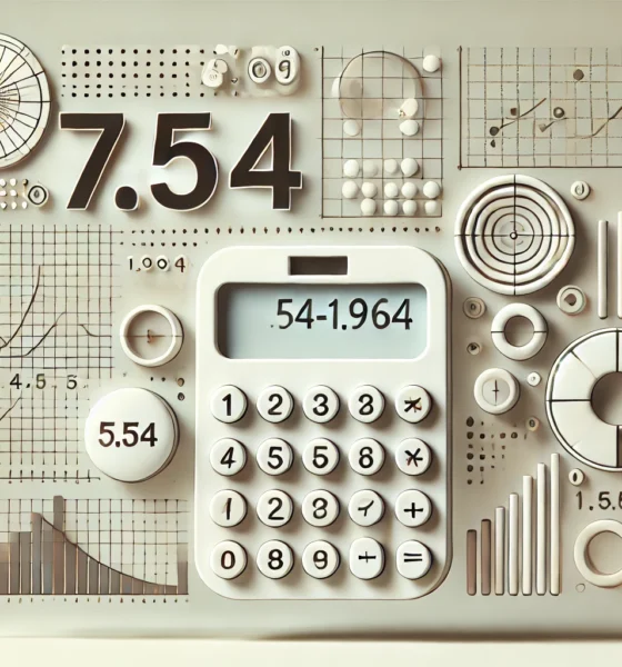 minimalistic feature image with a focus on the mathematical expression 7.54-1.964, featuring a calculator, graphs, and charts in the background symbolizing precision and data analysis.