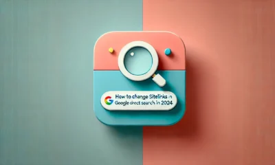 Wide-format feature image with a soft gradient background blending from soft coral on the left to light turquoise on the right. A minimalistic, flat icon is centered, outlined in deep teal, with small bright orange accents, representing the topic 'How to Change Sitelinks in Google Direct Search in 2024.' A subtle gray shadow beneath the icon adds a sense of depth. Concept is used for change sitelinks in google direct search.