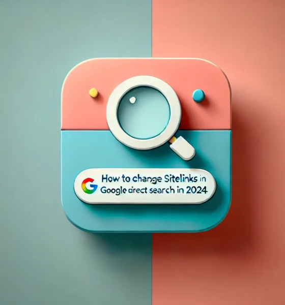 Wide-format feature image with a soft gradient background blending from soft coral on the left to light turquoise on the right. A minimalistic, flat icon is centered, outlined in deep teal, with small bright orange accents, representing the topic 'How to Change Sitelinks in Google Direct Search in 2024.' A subtle gray shadow beneath the icon adds a sense of depth. Concept is used for change sitelinks in google direct search.