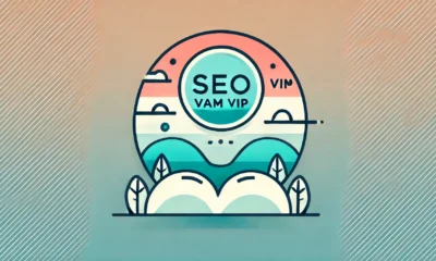 A clean, modern, and minimalist wide-format feature image with a gradient background transitioning from soft coral on the left to light turquoise on the right. In the center, a simple, flat icon represents the topic 'What is SEO VAM VIP? A Comprehensive Guide in 2024,' outlined in deep teal with bright orange accents, and a subtle gray shadow beneath.