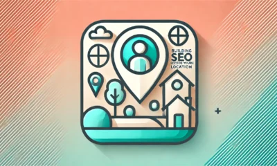 Wide-format feature image with a clean, modern, and minimalist design. The background has a smooth gradient transitioning from soft coral on the left to light turquoise on the right, with a seamless blend at the center. A simple, flat icon representing local SEO is centered, outlined in deep teal with bright orange accents. The icon has a light gray shadow beneath, adding subtle depth. Concept used fo Building Local SEO Outside Your Core Location.