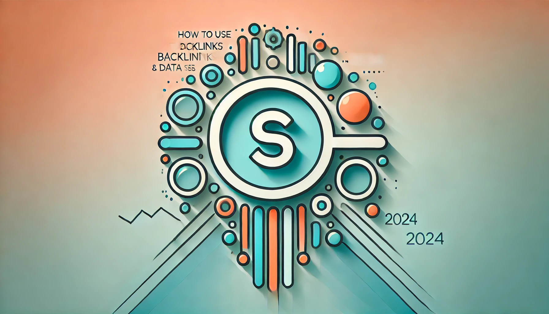 Wide-format minimalist image with a soft gradient background blending from coral to turquoise. In the center, a simple, flat icon represents the concept of using backlinks and Dataview for SEO success, outlined in deep teal with bright orange accents. The design features a subtle shadow, adding depth without compromising the clean, modern look.