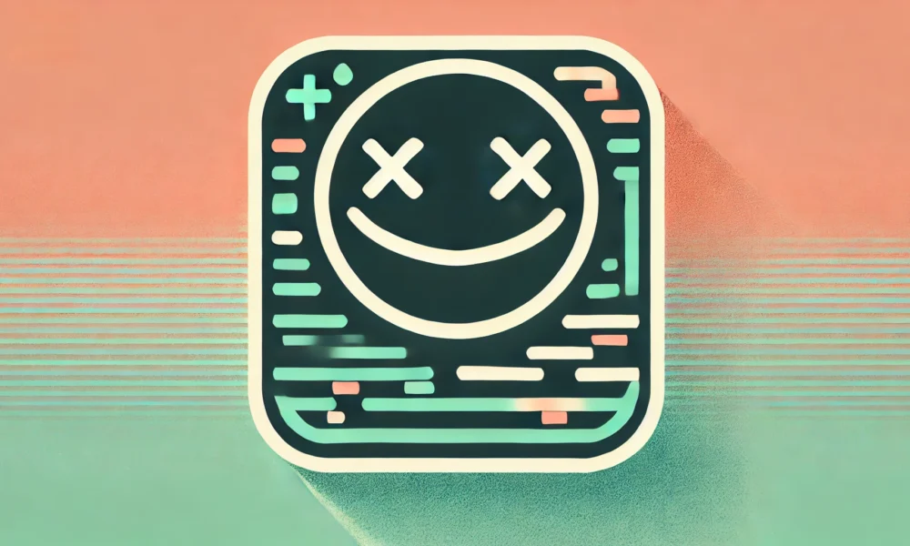 Wide-format image with a soft gradient background blending pale coral on the left into light sky blue on the right. The central icon is a minimalistic, slightly eerie design, featuring elements like a distorted face or glitch effects, outlined in deep forest green with light yellow accents. The design is clean, simple, and subtly spooky, evoking the concept of "Cursed-Memes.com Business.