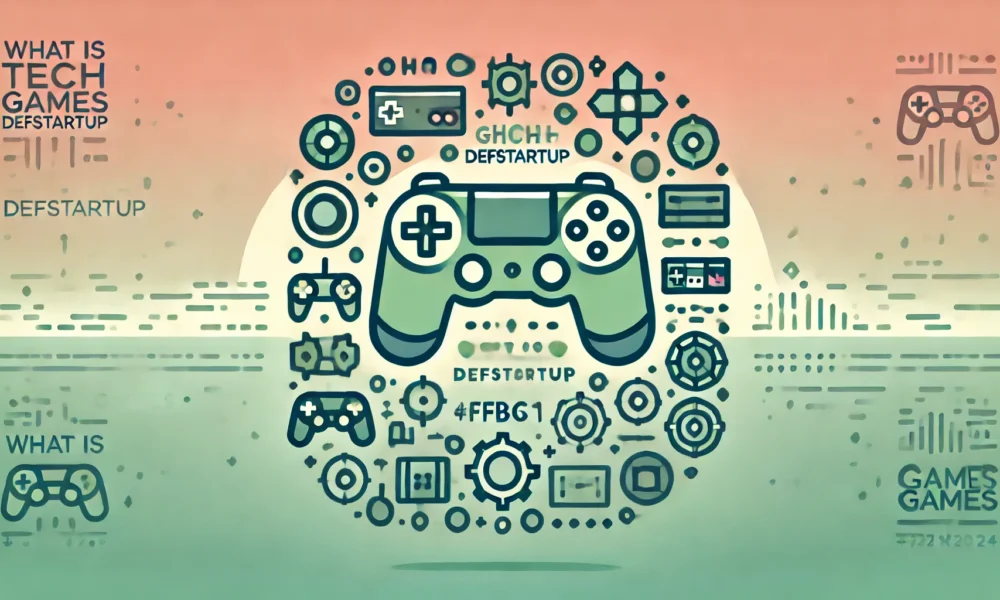 Wide-format image with a soft gradient blending pale coral on the left into light sky blue on the right. The central design features gaming elements like a game controller and joystick, in deep forest green with light yellow accents. The design is clean, modern, and simple, with a slight shadow for depth.