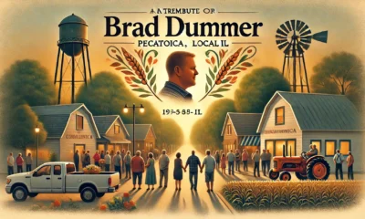 Brad Dummer obituary Pecatonica IL tribute image, set in a peaceful small-town atmosphere with symbols of community spirit and remembrance.