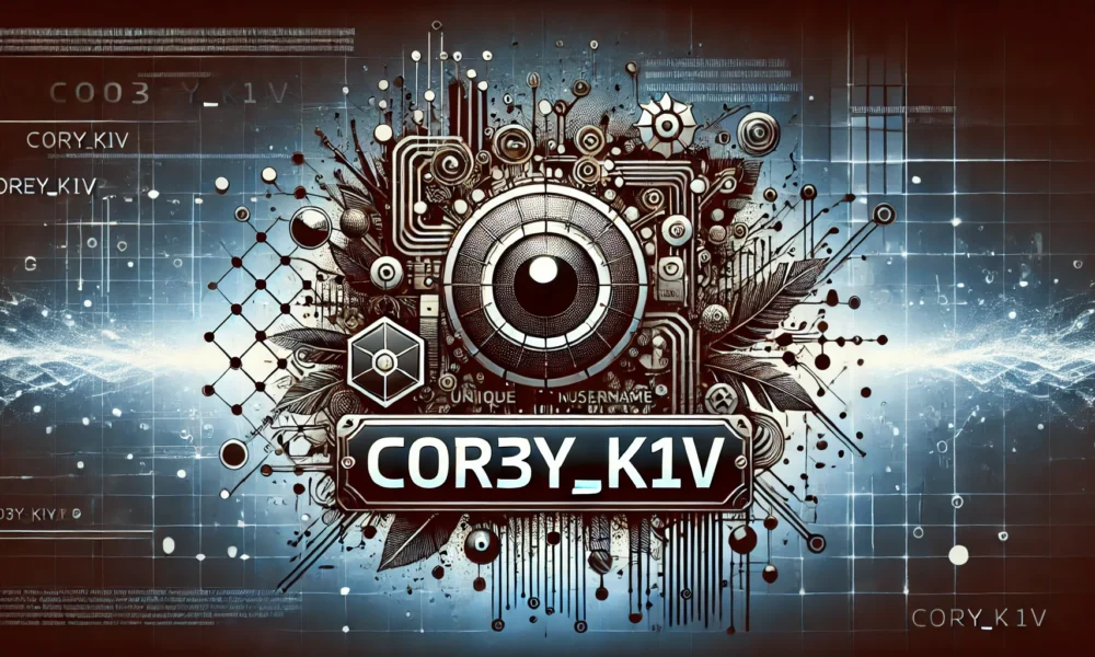 Digital-themed illustration of the username c0r3y_k1v, with abstract tech elements and a focus on online identity and uniqueness.