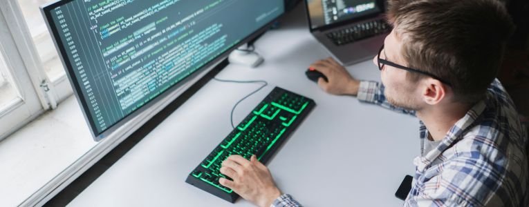 programmer developer making new code script, working on cybersecurity application
