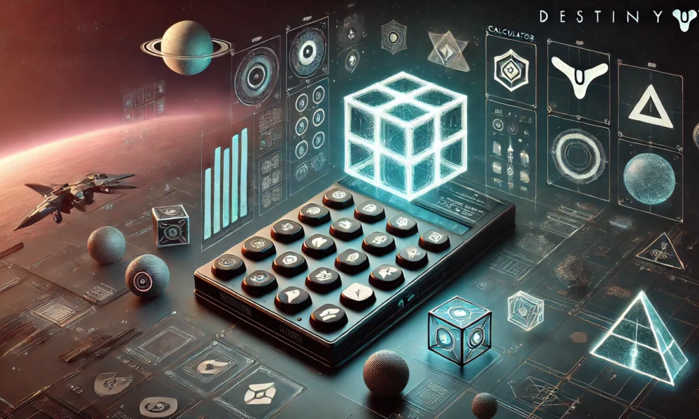 Futuristic interface of the Verity Calculator tool in Destiny 2's Salvation's Edge raid, displaying symbols like cubes and pyramids against a dark, sci-fi theme. Concept is used for D2 Verity Calculator.