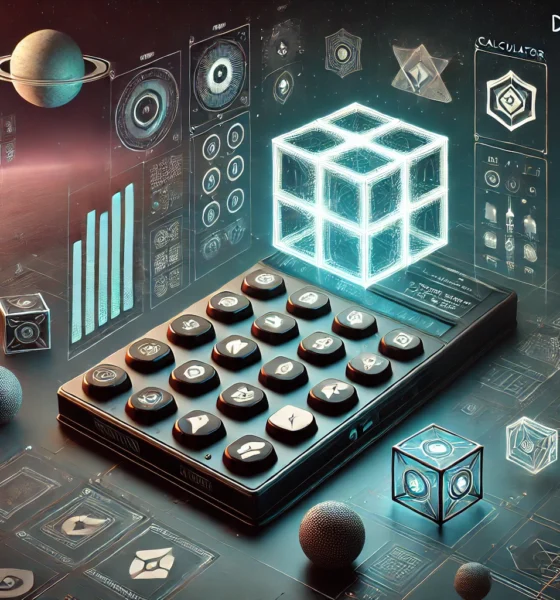 Futuristic interface of the Verity Calculator tool in Destiny 2's Salvation's Edge raid, displaying symbols like cubes and pyramids against a dark, sci-fi theme. Concept is used for D2 Verity Calculator.