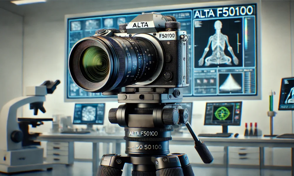 Alta F50100 high-resolution scientific camera in a laboratory setup with high-tech monitors displaying scientific imaging data.