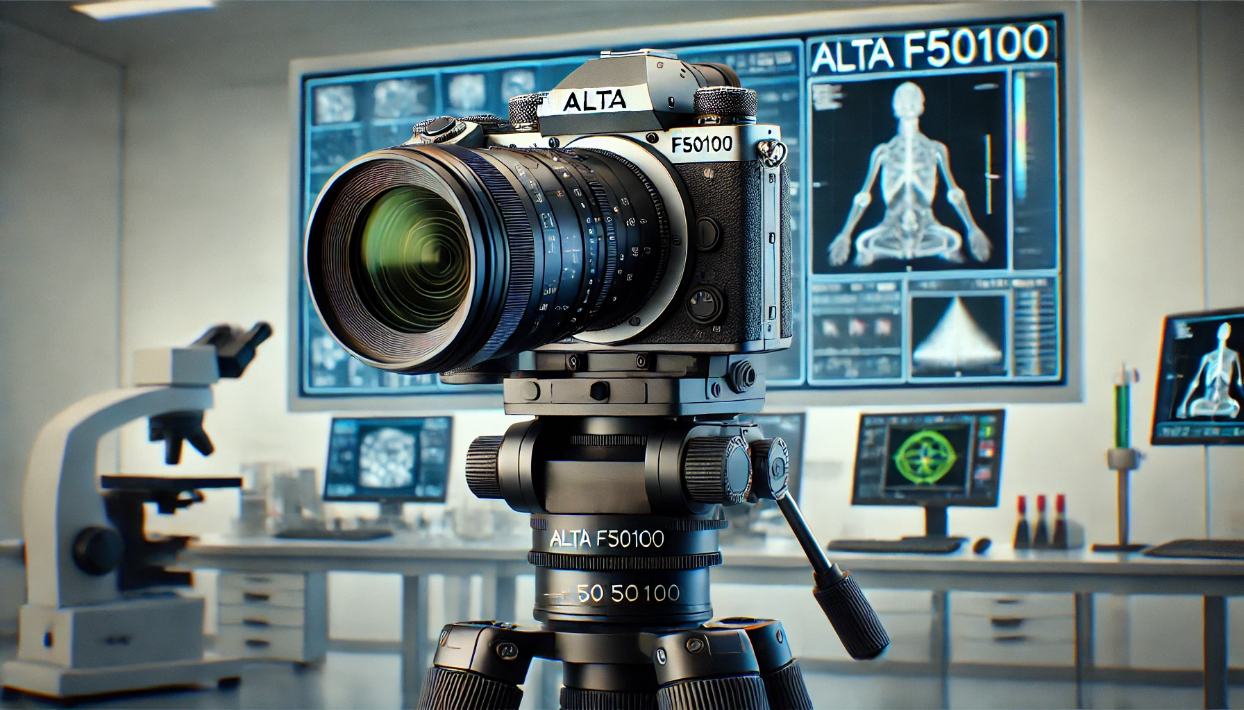 Alta F50100 high-resolution scientific camera in a laboratory setup with high-tech monitors displaying scientific imaging data.