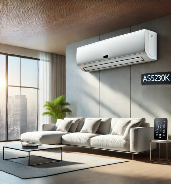 AS5230K high-performance air conditioning unit installed in a modern living space, highlighting its energy-efficient cooling system and sleek design.