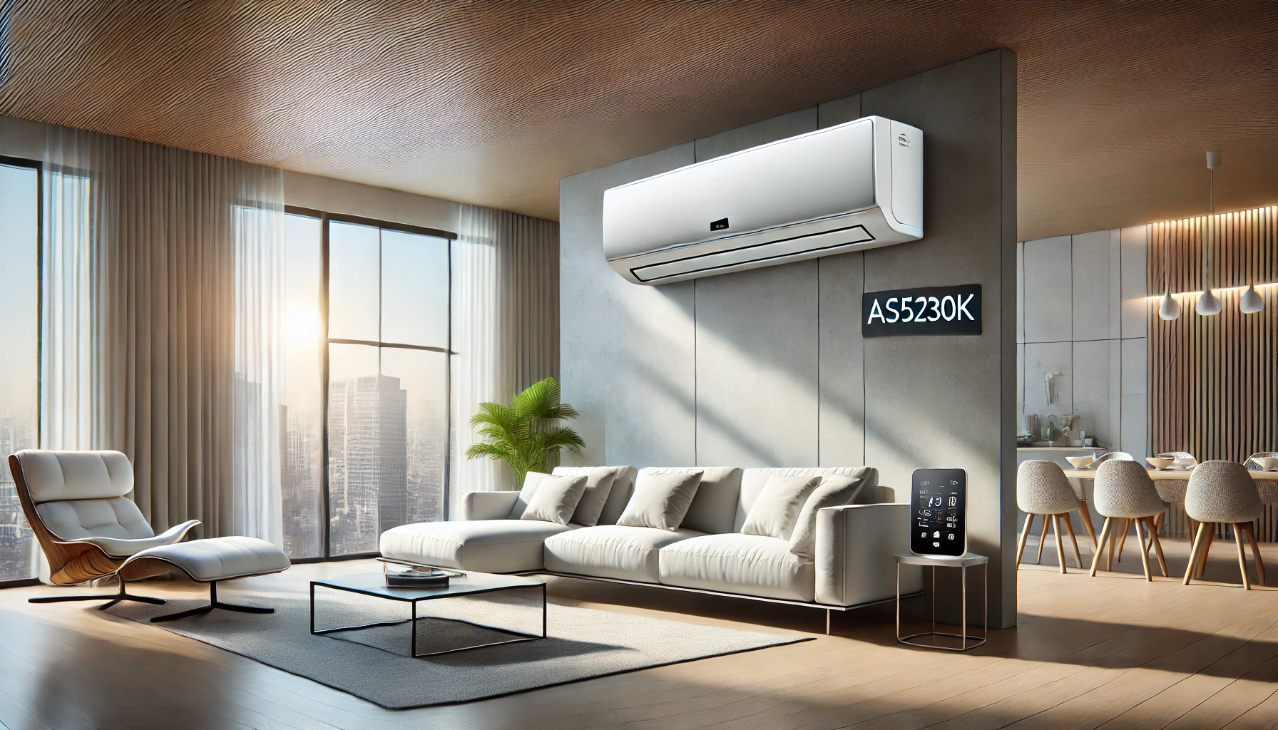 AS5230K high-performance air conditioning unit installed in a modern living space, highlighting its energy-efficient cooling system and sleek design.