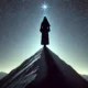 Silhouette of a woman in a niqab standing on a mountain peak under a star-filled night sky, symbolizing resilience and success. Title: Who is Brenda Yoshitake?