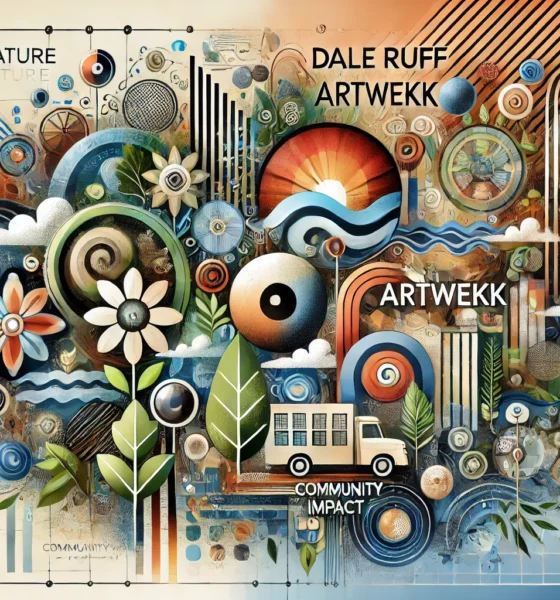 Feature image for Dale Ruff Artwekk, blending abstract art, community themes, and sustainability symbols.