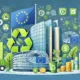 Illustration of EU's New Framework for Sustainability and Accountability, featuring European Parliament, environmental symbols, and digital connectivity. Concept is used for EU-NENCFZS8.