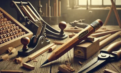 Vintage extruded wood pencil branded by Eagle Pencil Company on a rustic workbench, representing traditional craftsmanship and modern extrusion technology. In-short image concept is used for Extruded Wood Pencil Eagle.