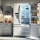 Wide-format image of the General Electric GTS1HGNGRWW refrigerator, a top-freezer model in white, with open doors revealing spacious storage, adjustable bins, and humidity-controlled crispers.