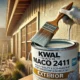 Wide-format image of a painter applying Kwal Maco 2411 Exterior paint to a house wall, showcasing durability, weather-resistance, and eco-friendly qualities with smooth, even coverage.