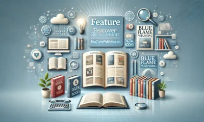 Feature image for 'What to Read on BlueFlamePublishing.net,' displaying an inviting selection of digital and print books with a soft blue theme, representing an online platform for diverse reading recommendations.