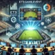 Feature image for Online Event ETS Game Event from eTrueSports, showcasing a virtual esports arena with a cheering audience, live gaming screens, real-time analytics, and VR/AR interactive icons for an immersive experience.