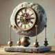 Tischling Stone Weighted Clock on a wooden surface with a polished stone base and metallic weights.