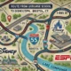 Map showing route from Uxbridge High School in Massachusetts to Disney/ESPN headquarters in Bristol, Connecticut, highlighting I-395 S and I-84 E with scenic elements and landmarks like Lake Compounce. Concept is used for uxbridge high school to disney bristol ct.